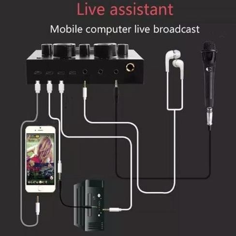 jy-6 NLD-1419 Soundcard v8 Mixer External Soundcard V8 Audio Microphone Singing Live Termurah Berkua
