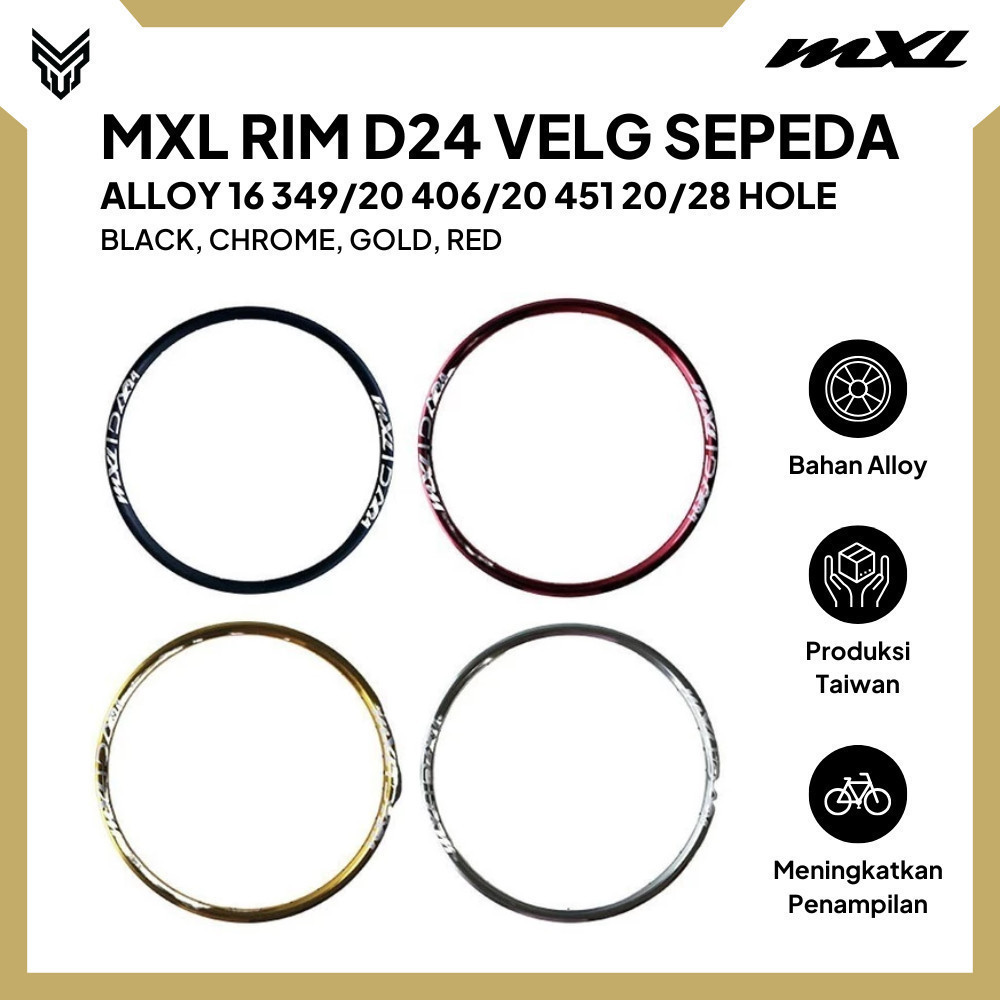 MXL Rim Sepeda Lipat Folding Bike DX24 Velg Discbrake Alloy 16 349/20 406/20 451 20/28 Hole