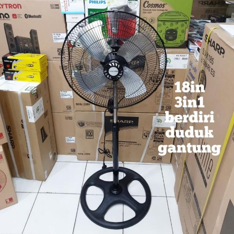 kipas angin berdiri 18in tornado baling baling besi 3 fungsi berdiri/duduk/gantung aoyama