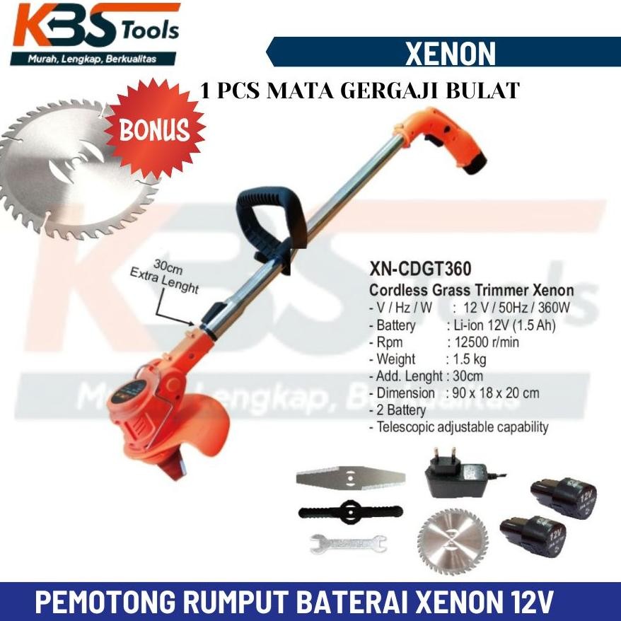 Mesin Potong Rumput Baterai XENON - Brush Cutter Cordless 2 Baterai - Mesin Pemotong Rumput Batrai
