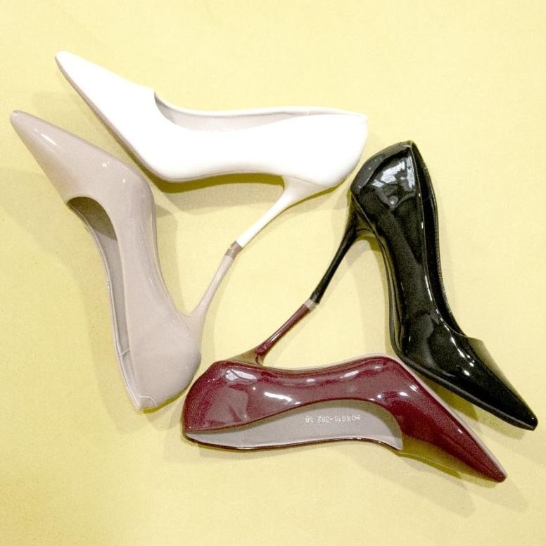 YKshoes 1783 heels 10cm pump pantofel stiletto heels white marron black cream heels import glossy pu