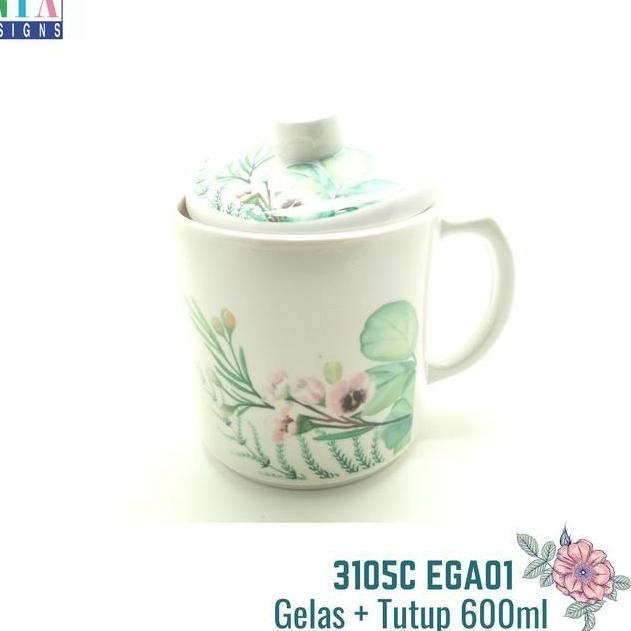 ] Gelas Mug Gagang + Tutup Jumbo Besar Melamin Onyx Minum Air Teh Kopi