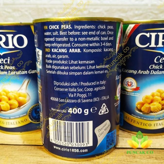 

Cirio Ceci Chickpeas / Kacang Arab Dalam Larutan Garam Kaleng 400gr