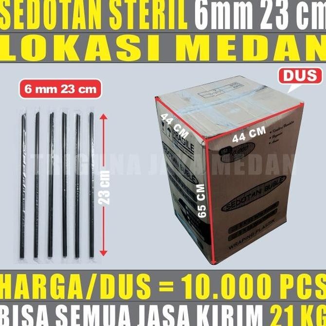 HARGA DISC - Sedotan hitam steril plastik 10.000pcs lancip runcing 6mm 23cm Medan