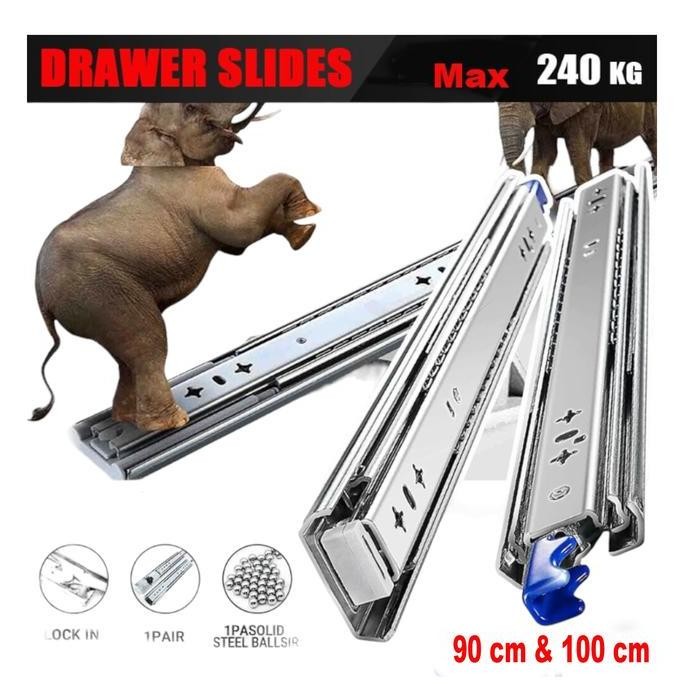 Sale Heavy Duty Drawer Slide With Lock Rel Laci Kunci 90 Dan 100 Cm 240Kg