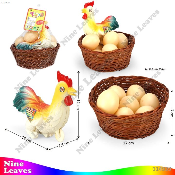 Mainan Anak Ayam Pullstring + Telur dan Sarang Kayu Toys