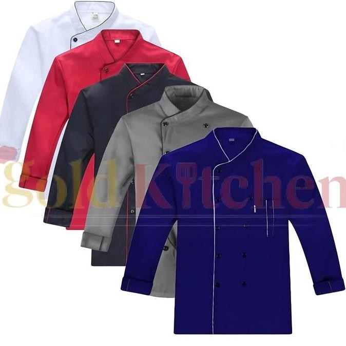Baju Chef Baju Koki Chef Jacket Lengan Panjang Pria Wanita Hitam Abu Merah Navy Putih  Biru Safety N