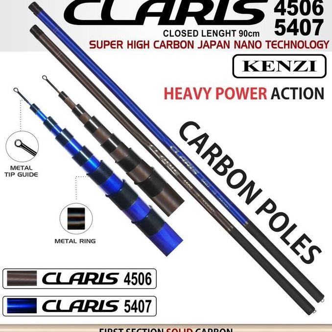 TERMURAH - Joran Kenzi Tegek Claris 4506 Abu 5407 Biru Heavy Power Action Carbon Poles Memancing Pan