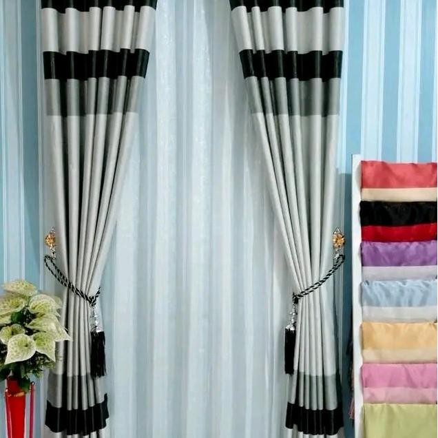 Baru Gorden Blackout Rainbow  Abu Hitam | Hordeng Pintu Minimalis | Korden Smokring Kombinasi Warna 