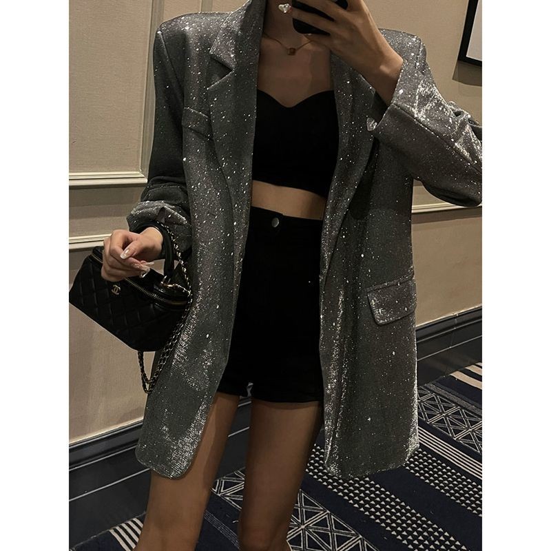 Blazer Pita Longgar Slimming Jaket Mengkilap