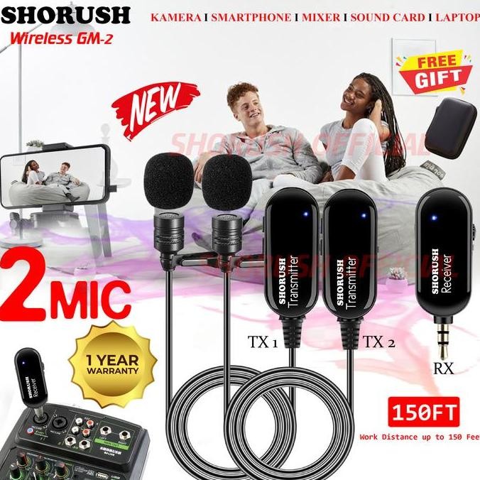 Shorush Gm 2 Microphone Mic Clip On Wireless Dual 2 Orang Camera Hp New Stok