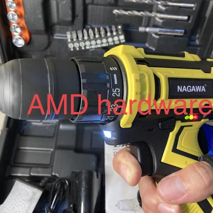 Mesin Bor Baterai Cordless Drill 12V SET LENGKAP Mata Bor NAGAWA JLD