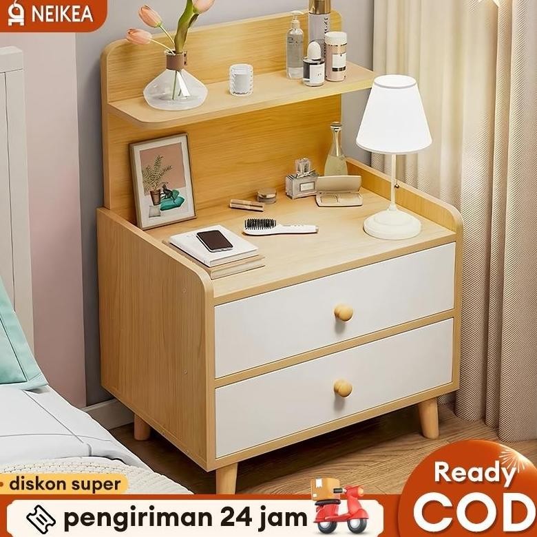 Meja Nakes Kecil Bed Side Table Laci Serbaguna Meja Samping Bedside Nakas Kayu 2 Laci Meja Samping