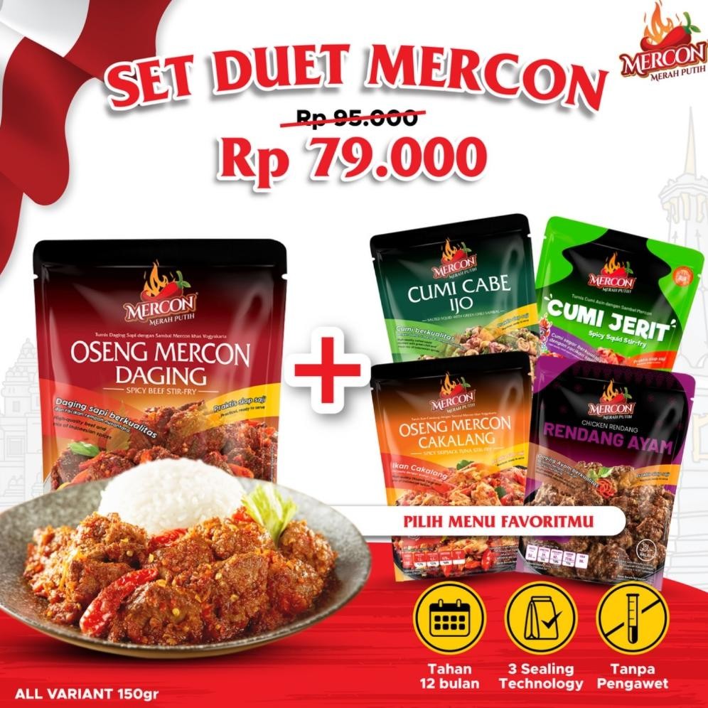 

Mercon Merah Putih - Set Duet Mercon || OSENG MERCON DAGING + (Cumi Jerit/ Cumi Cabe Ijo/ Oseng Mercon Cakalang/ Rendang Ayam)