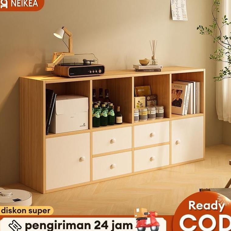 Rak Buku Kayu Lemari Buku Kayu Dengan Pintu Rak Serbaguna