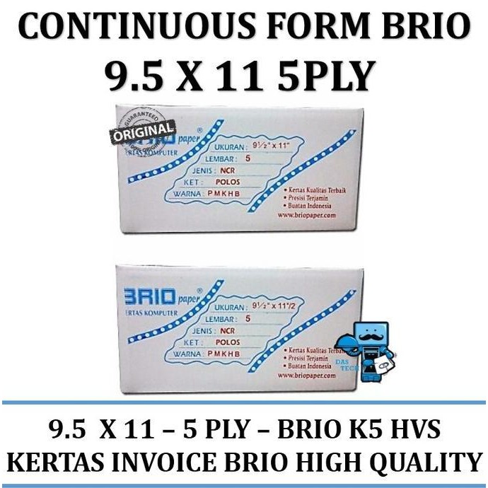 

TERBARU - Continuous Form BRIO 9.5X11 5 PLY (Kertas Komputer)
