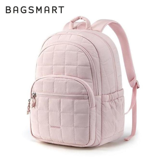 BAGSMART Ransel Laptop 15.6 Inch dengan Kompartemen Besar, Tas Sekolah Santai Berlapis Warna Pink, R