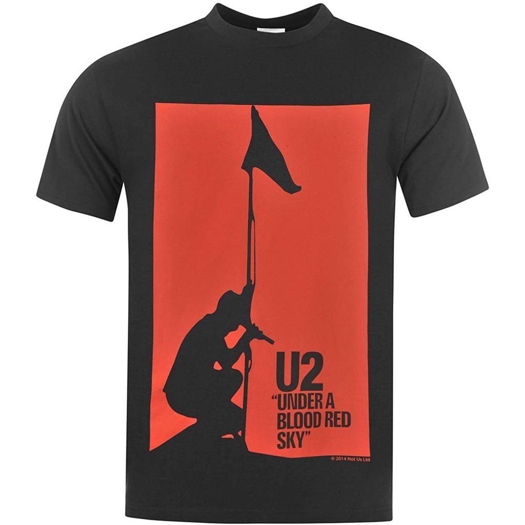 Baju Kaos Official U2 Under a Blood Red Sky Mens Black/Red T-Shirt Premium Cotton Combed 24s Origina
