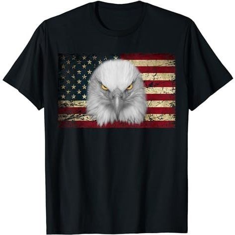 Baju Kaos American Bald Eagle Eyes Shirt USA Flag Patriotic T-Shirt Premium Cotton Combed 24s Origin