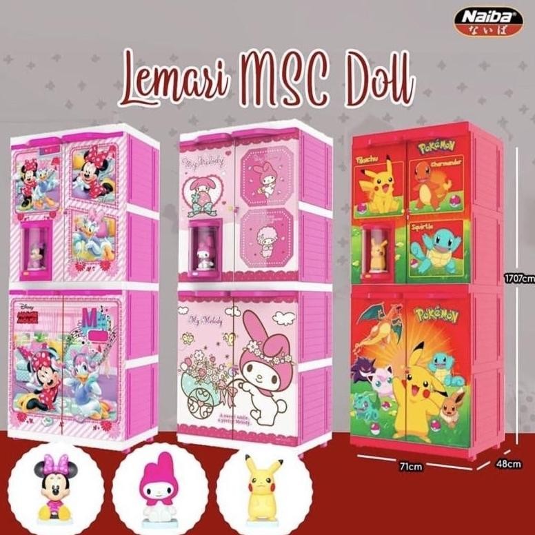 JUMBO Lemari pakaian plastik naiba MSC DOLL BONEKA - 9284 Lemari Baju DORAEMON HELLO KITTY