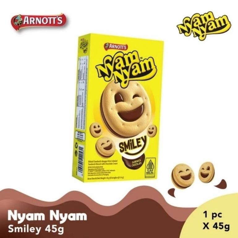 

Ready stok Terlaris Arnotts nyam nyam SMILEY biscuit sandwich coklat 45 gram Termurah