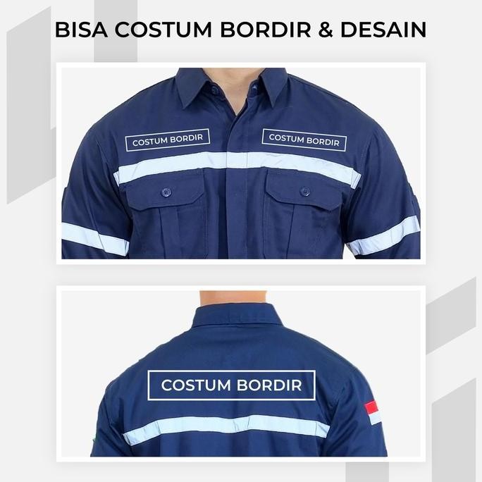 Baju Atasan Seragam Kemeja Proyek Safety K3 Lengan Panjang Navy