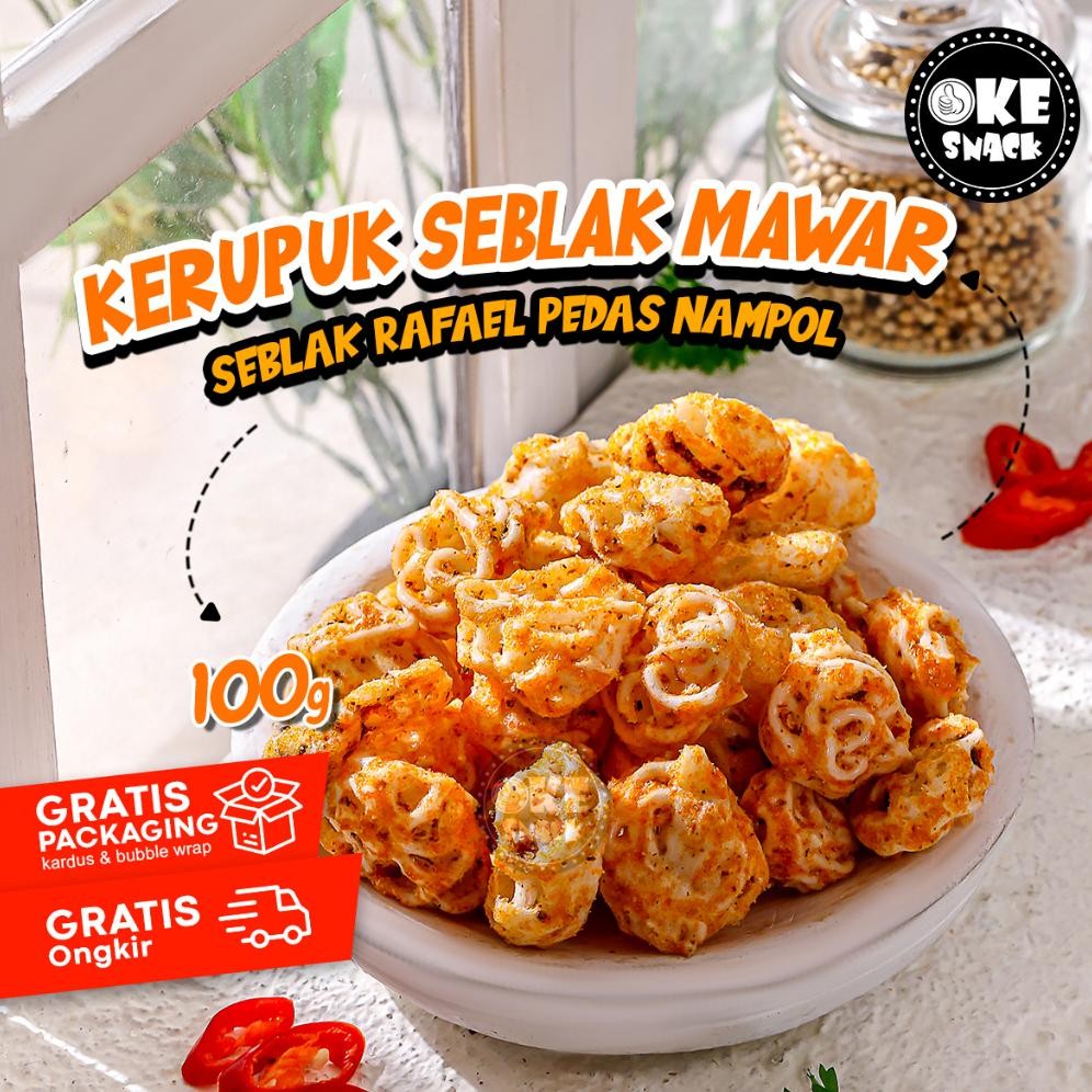 

Ready stok Terlaris Kerupuk Seblak Rafael Mawar Putih Pedas 100g Termurah