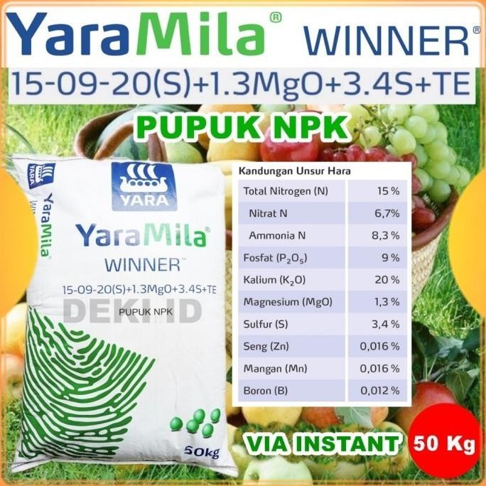 

Terlaris Yaramila Winner 50 Kg Via Instant Pupuk Yara Npk 15 09 20 S