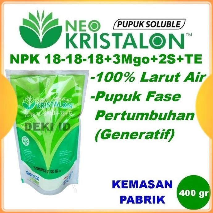 

Terlaris Neo Kristalon Hijau 400 Gr Npk 18-18-18 Pupuk Daun Pak Tani Kemasan Pabrik