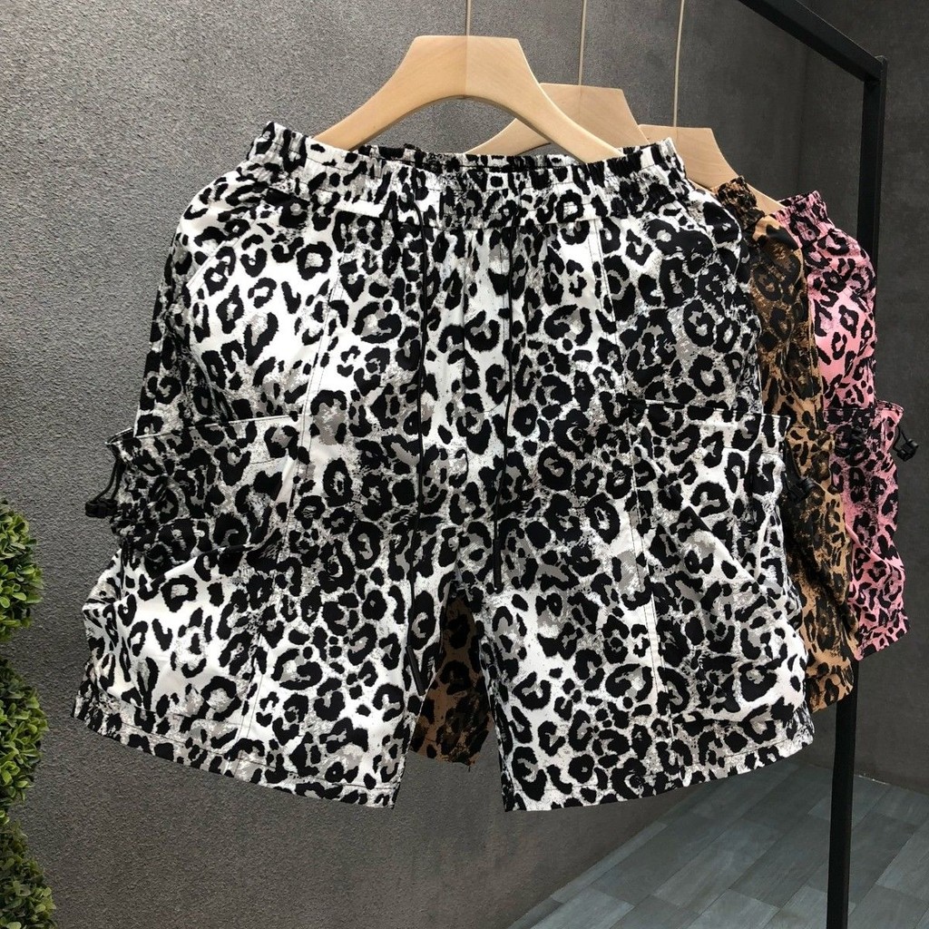 Celana Pendek Perkakas Motif Macan Tutul untuk Pria, Celana Selutut Pakaian Luar Pria