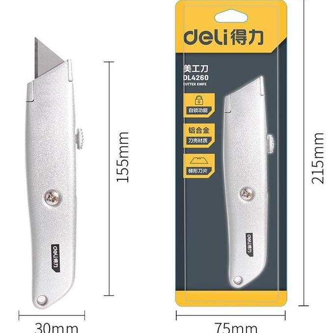 

Deli Utility Knife / Cutter Aluminium SK5 Auto-lock Perkakas DL4260