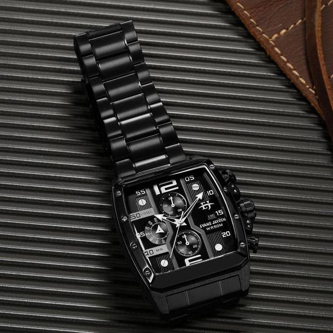 Murah Evans Jayden Jam Tangan Pria 9618 Rantai Stainless Steel Chronograph Kaca Sapphire Water Resis