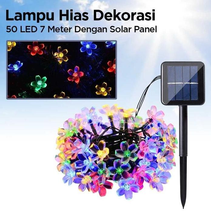LAMPU HIAS DEKORASI MODEL BUNGA RGB TENAGA SURYA 50 LED 7 METER