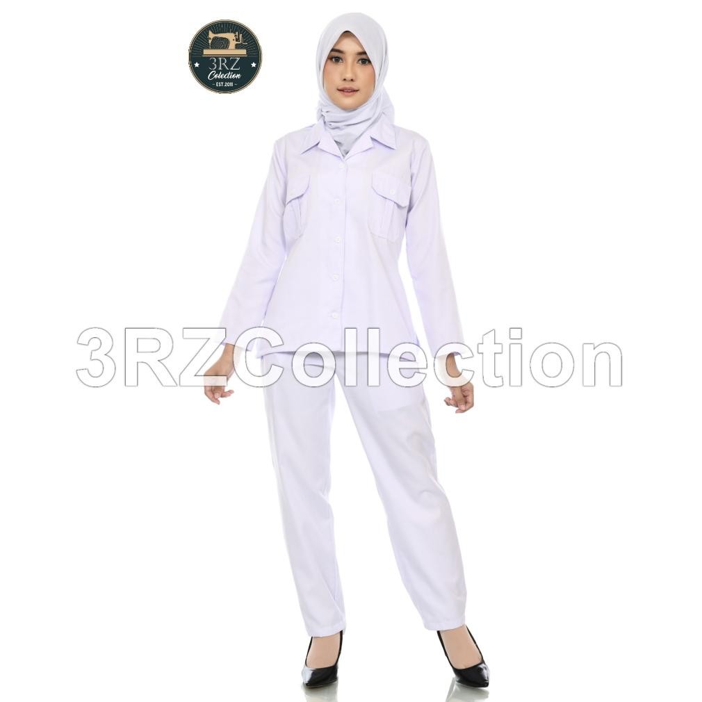 ND Setelan Baju Seragam Putih Perawat Bidan Mahasiswi Blazer Wanita Celana Atau Rok Panjang