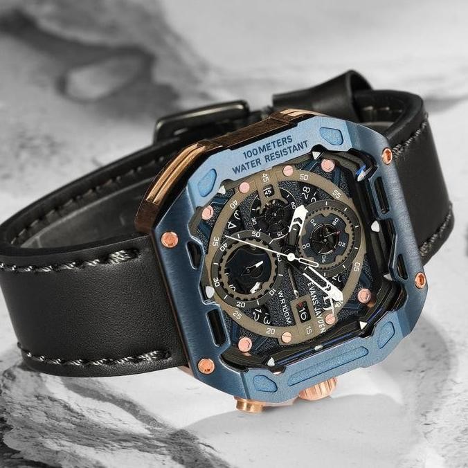 Promo Diskon   Jam Tangan  Evans Jayden Jam Tangan Pria 9596 Kulit Kaca Sapphire Chronograph Water R