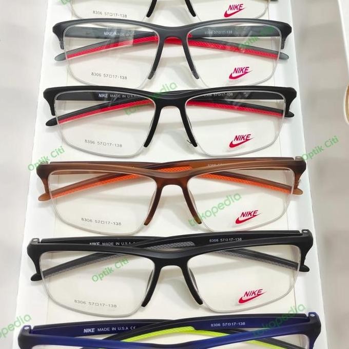 Frame Kacamata Pria Kotak Sporty Nike 8306 Half Frame Lentur Ringan Terbaru