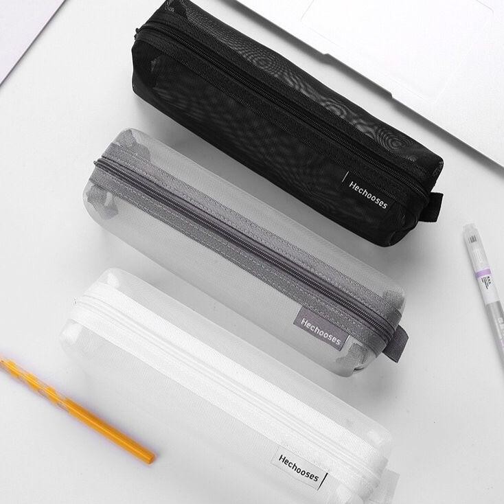 

Aq-54 [Miloli] Kotak Pensil Transparant Rectangle Portabel Tempat Pensil Jaring Resleting Stationery - F0245