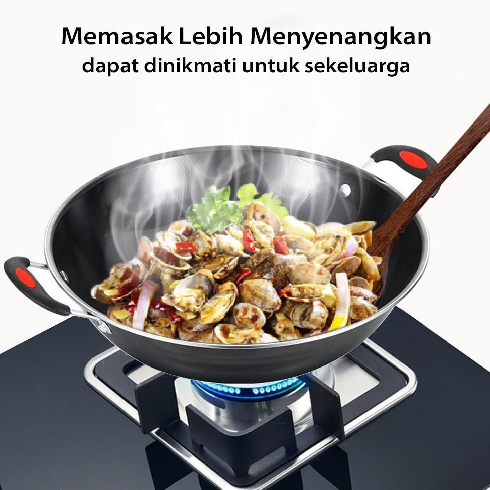 Wajan teflon Enamel Marble Penggorengan Anti Lengket 32cm Kuali Tumis Fry Pan Anti lengket Jumbo