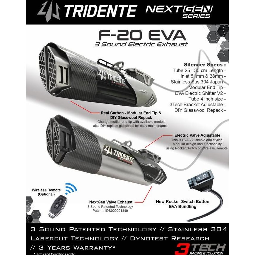 Knalpot 3 Suara Tridente F20 EVA / Raptor 150-160cc Full System
