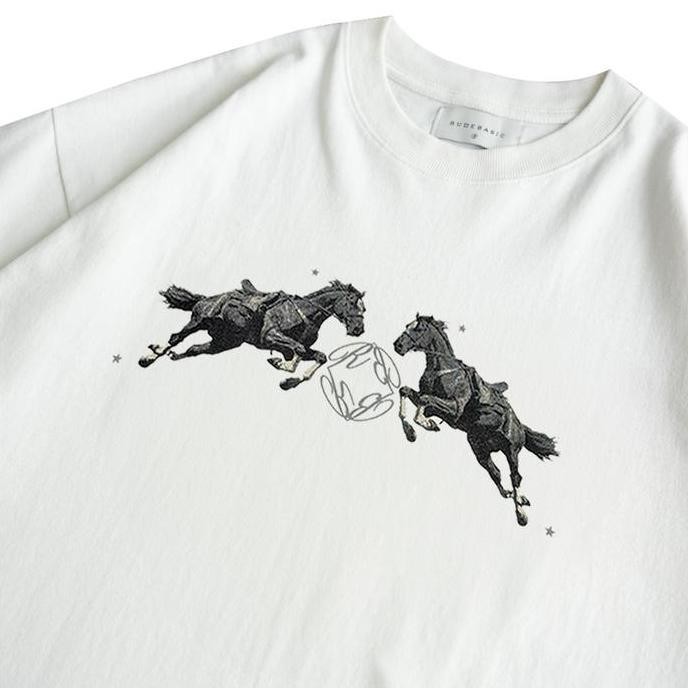 Promo Rudebasic - Bw Horse Monogram Tiny Tee - Heavy Weight Cotton [Unisex]