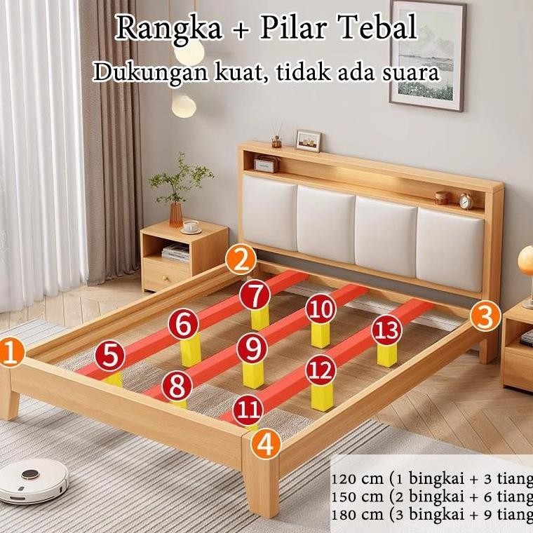 Dipan Kayu Tempat Tidur Kayu Solid Dengan Sandaran Empuk Divan Kasur Ranjang Kayu Ranjang Kayu