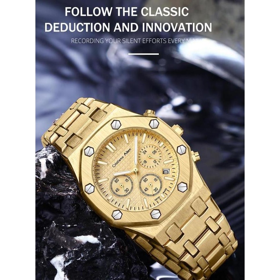 Sale Diskon   Cristiano Aillen Jam Tangan Pria 0833 Rantai Stainless Steel Kaca Sapphire Chronograph