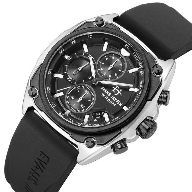 Murah Jam Tangan Pria Evans Jayden 9604 Rubber Kaca Sapphire Chronograph Water Resistant 5 Atm Stain