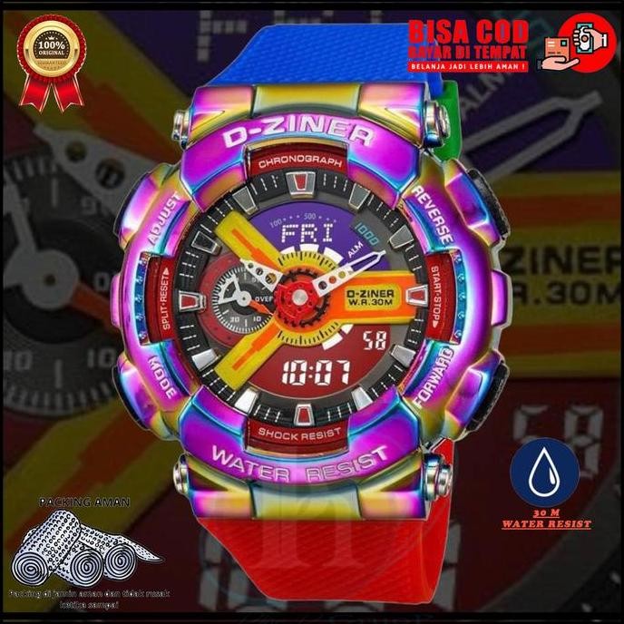 Grosir D-Ziner Jam Tangan Pria Original Dual Time Rainbow Desain Mewah Fashinable Arloji Anak Muda T