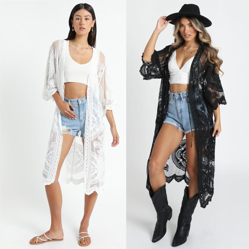 Outer Cardigan Luaran Baju Renang Putih Hitam