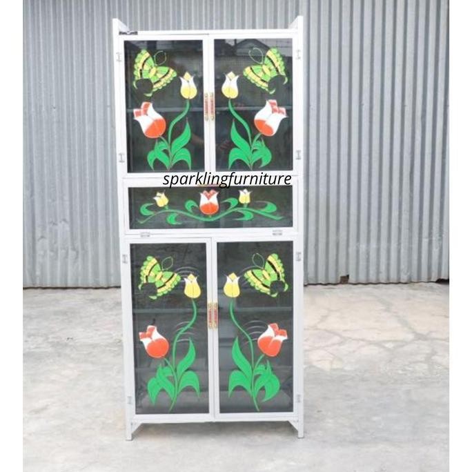 Lemari Piring Kaca Aluminium 2pintu