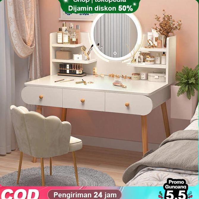 Meja Rias Meja Putih Minimalis Meja Kosmetik Minimalis Mini Modern Lampu LedKompensasi Kerusakan Pen