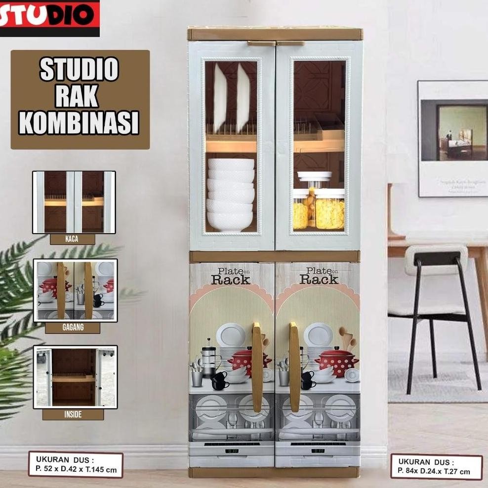 RAK PIRING STUDIO Rak Piring Plastik KOMBINASI Tempat Penyimpanan Makanan MINI DISHRACK PINTU KACA B