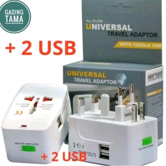 Stop Kontak Colokan Listrik + 2 USB Travel Adaptor Universal Internasional