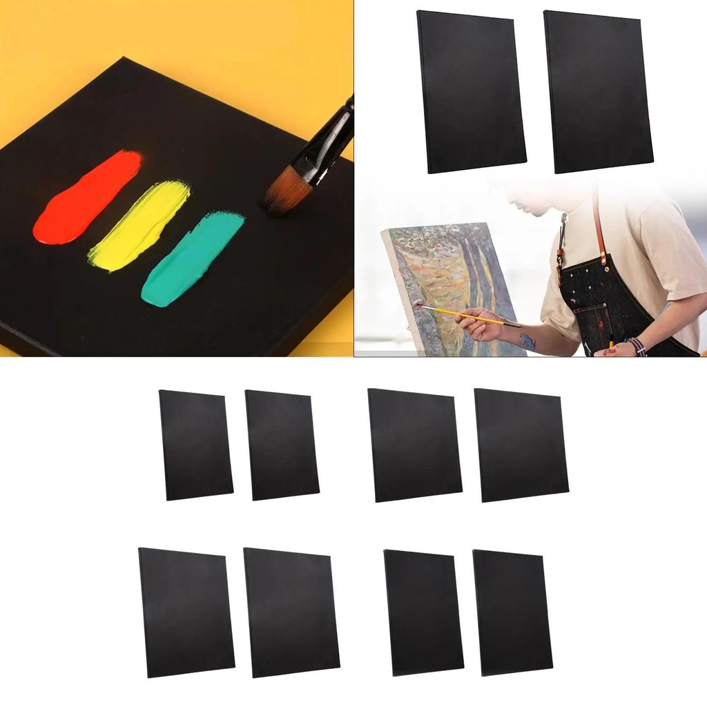 

2X Stretched Black Canvas Artist Canvas Cotton Wooden Frame For Metallic Oil Painting Crafting Watercolor Paints Tempera